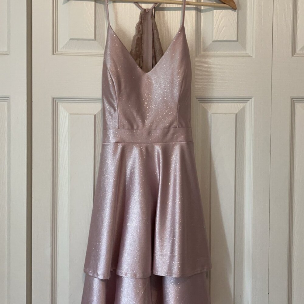 Pale pink Sparkly XS Homecoming Dress Open Lace Back Sweetheart Neckline to Knee